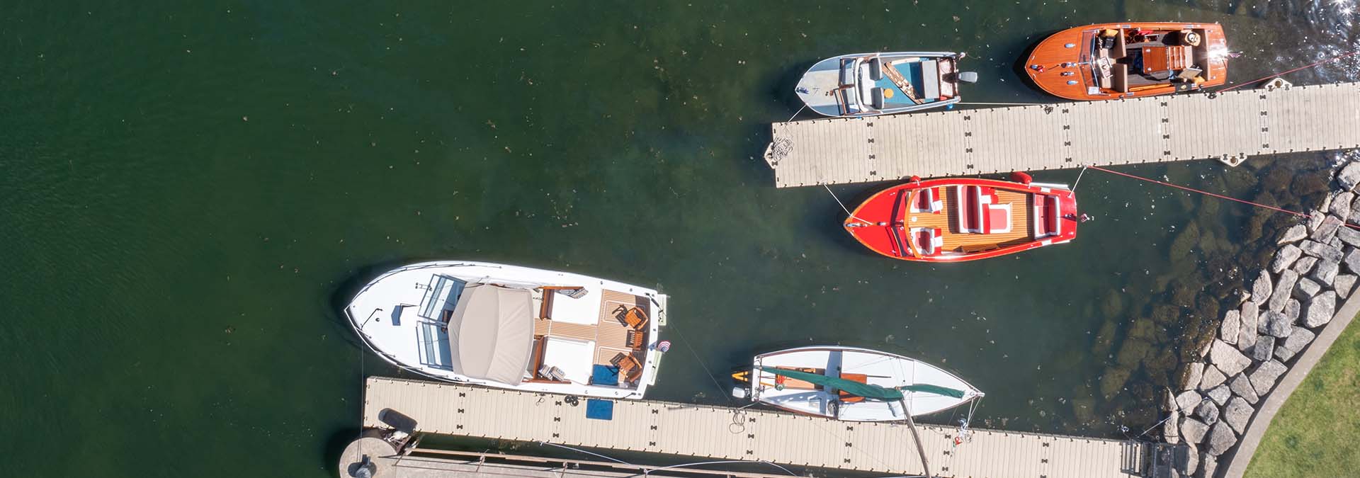 Aerial view of boats docked near a pier