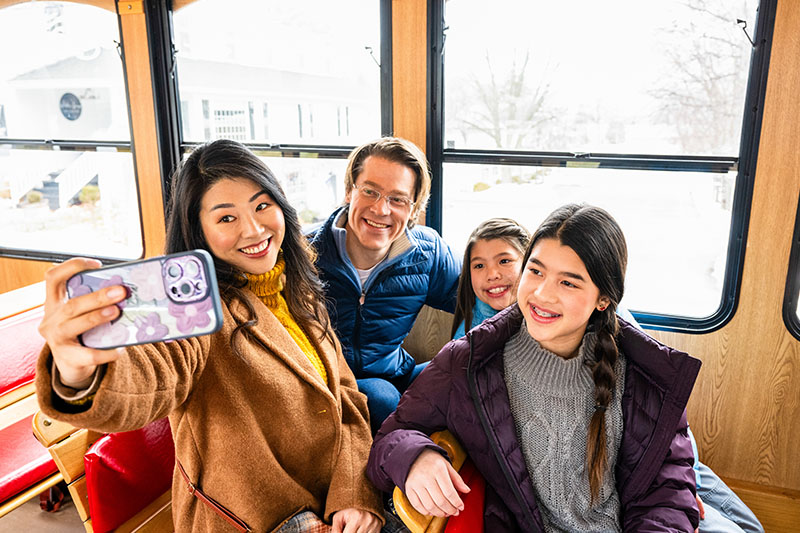 Family taking a selfie on Door County Trolley