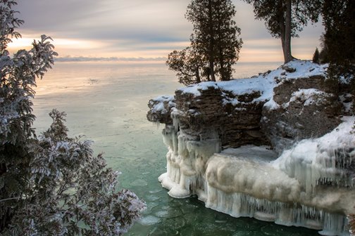 Icy cliffside along the lake
