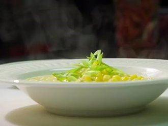 Bowl of corn chowder soup