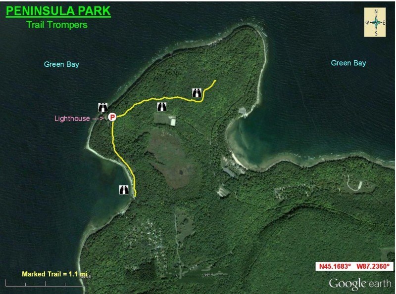 Aerial view map of Trail Trompers in Peninsula State Park