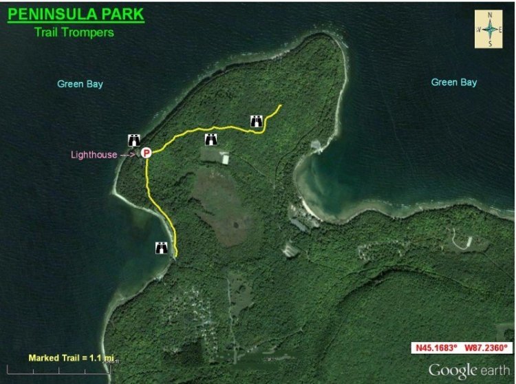 Aerial view map of Trail Trompers in Peninsula State Park