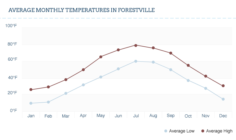 A graph showing the temperature in Forestville.