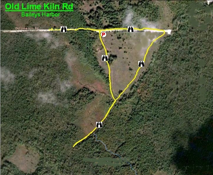 Aerial view map of Old Lime Kiln Rd in Baileys Harbor