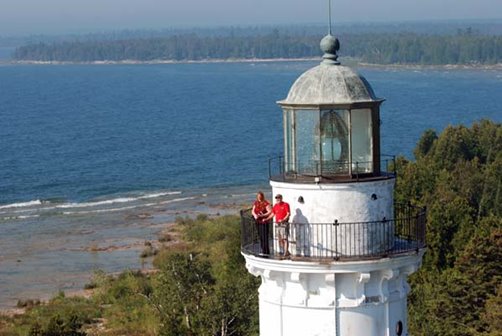 People out on the top of the Cana Island lighthouse.