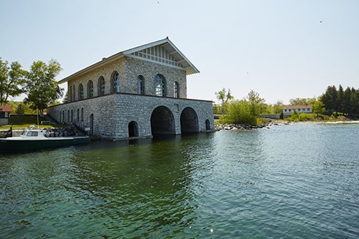 Stone boat house at the entrance to Rock Island