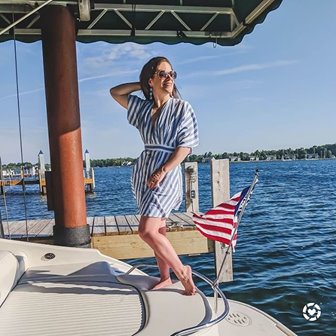 A woman striking a pose for the camera while on a boat