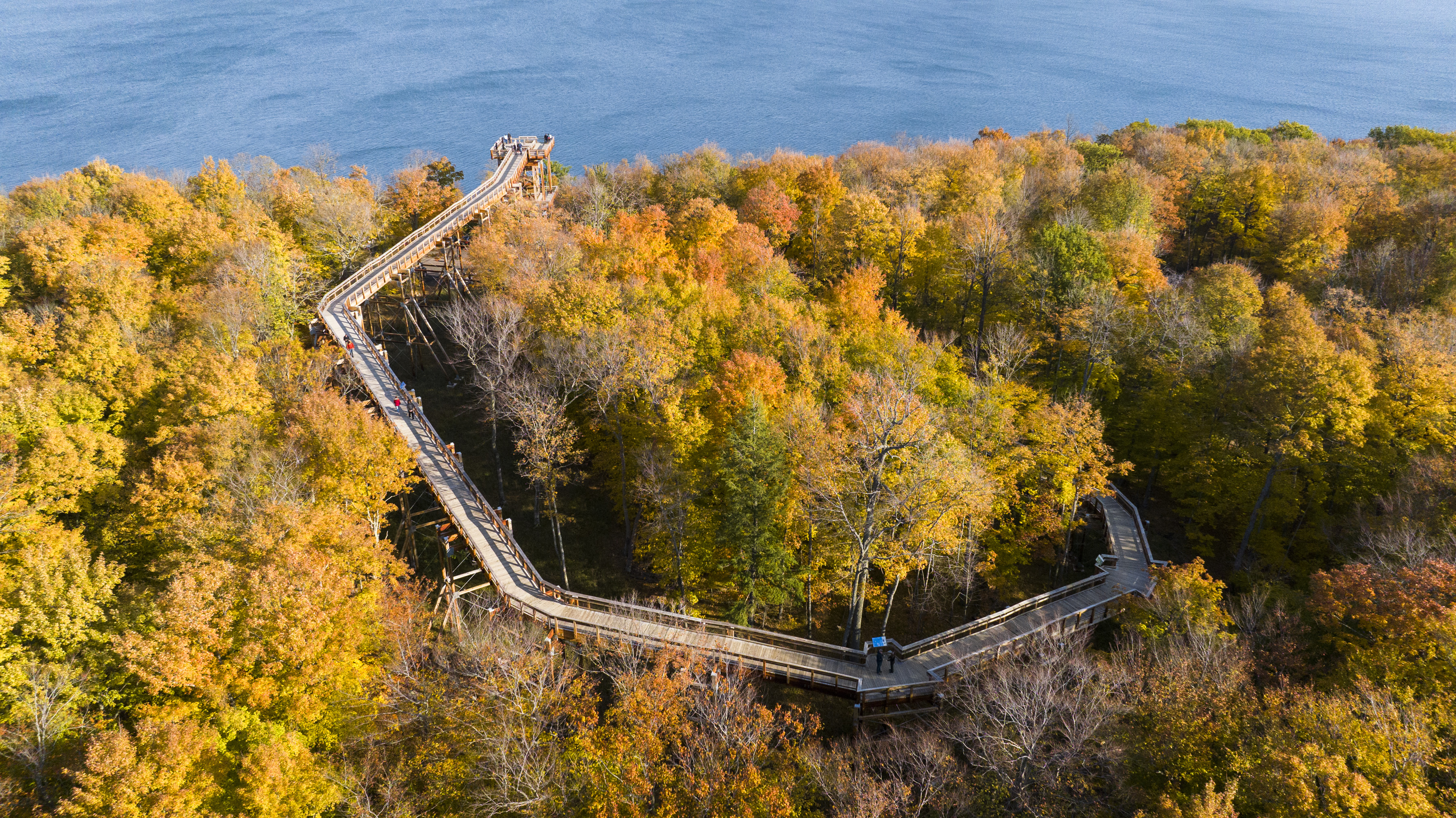An aerial view of Eagle Tower located inside Peninsula State Park.