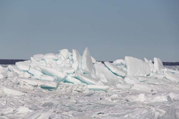 Massive ice shoves along the shoreline.