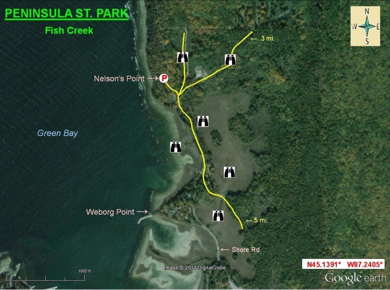 Aerial view map of Nelsons Point in Peninsula State Park 