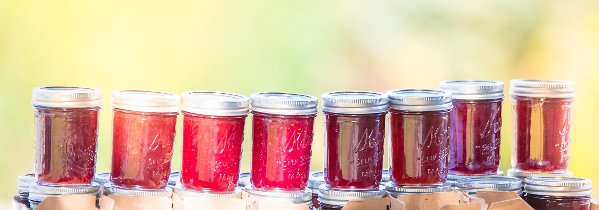 Jars of jam lined up
