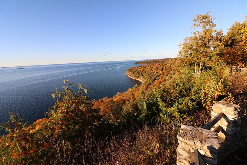 Overlooking the Lake Michigan shoreline in full fall color.