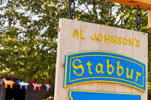 Closeup of a Swedish-inspired sign at Al Johnson's.