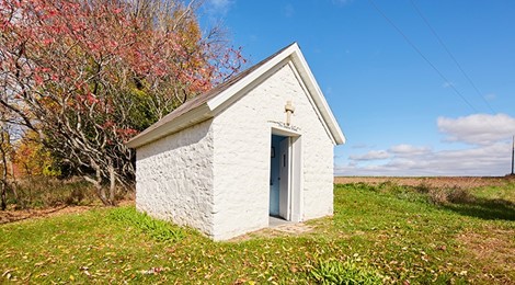 Small white stone chapel