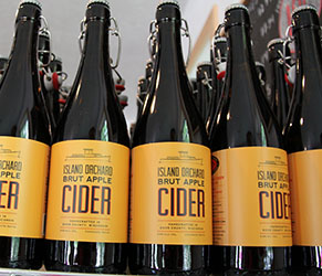 Close up of cider bottles