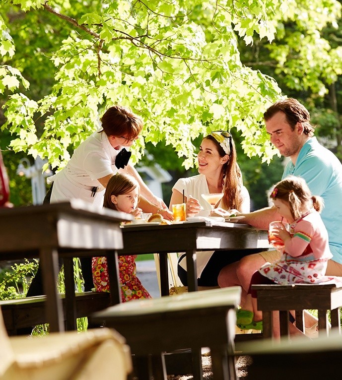 A family enjoying a picnic under a tree.