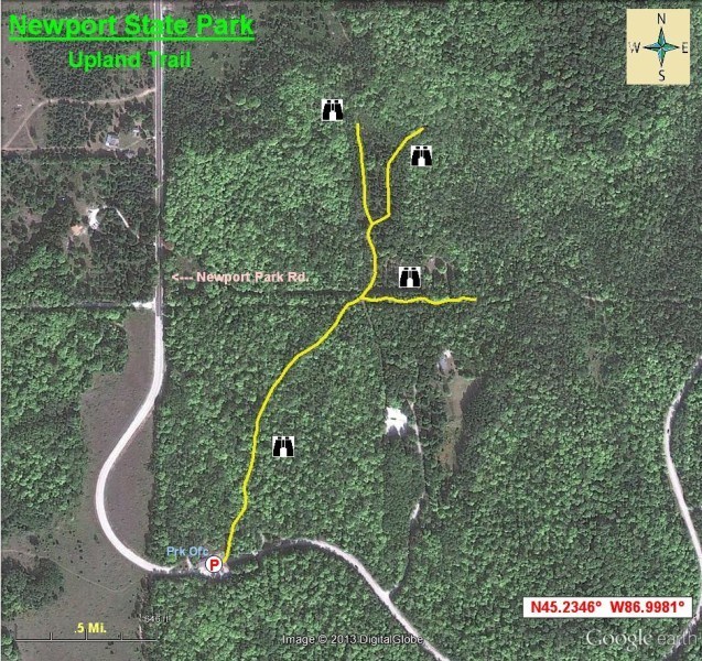 Aerial view map of Upland Trail in Newport State Park