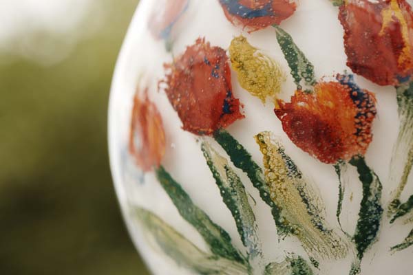 Closeup on a hand-painted ceramics piece.