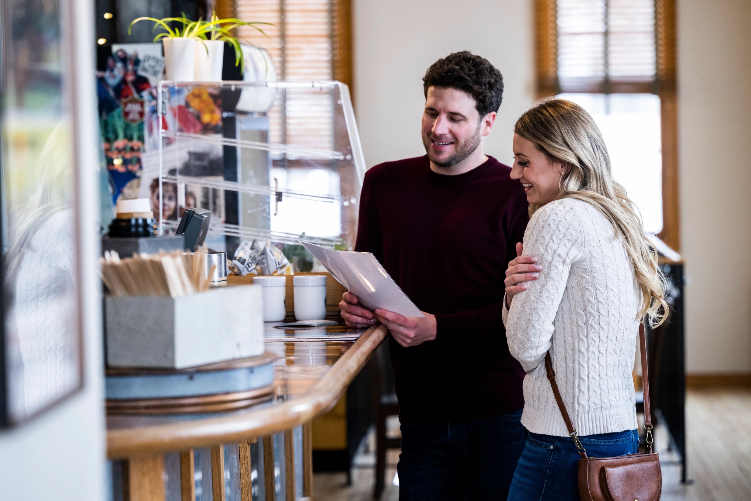 Warm Drinks for Cold Days A couple enjoys Shiny Moon Cafe in Fish Creek.