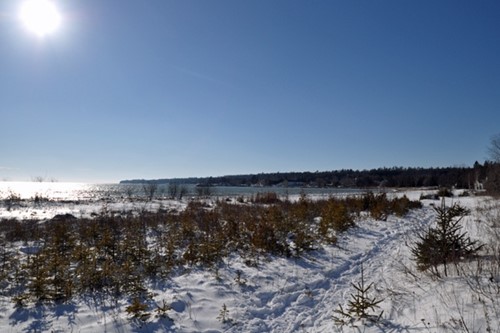 Snowshoeing the Ridges Sanctuary A sweeping view of the ridges that cna be hiked on, leading to the lake.