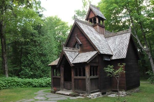 Swedish Heritage in Door County The Boynton Chapel in forest surroundings.