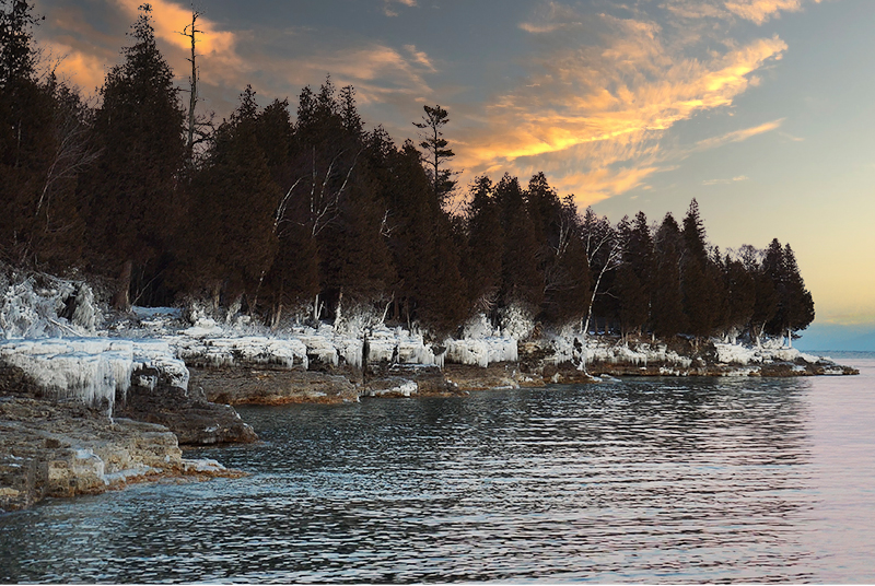 Winter Light: Why Door County Winter Sunsets are So Spectacular Sunset at Cave Point County Park