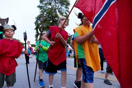 Swedish Heritage in Door County Kids parade around in Swedish garb at Fyr Bal.