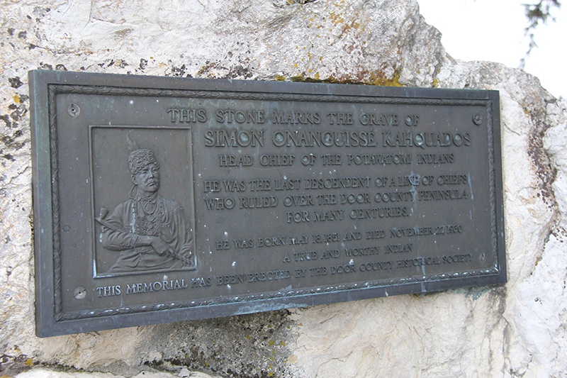 Indigenous Peoples of Door County Plaque dedicated to Chief Kahquados in Peninsula State Park