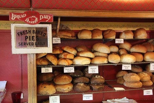 Racks of fresh-baked bread at Scaturo