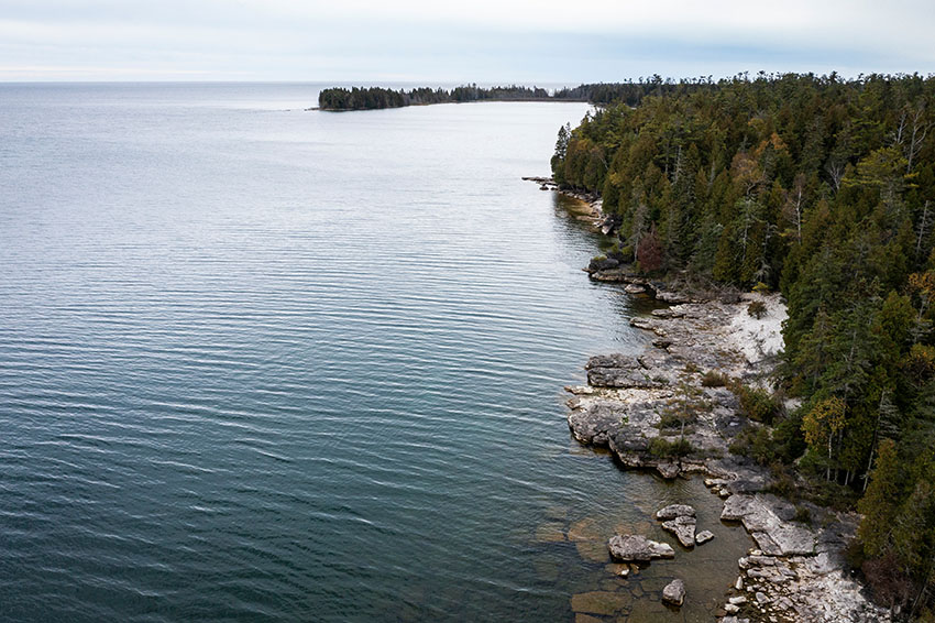 Meet the Mother of Door County Conservation A sweeping view of the Toft Point shoreline and Lake Michigan.