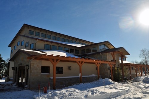 Snowshoeing the Ridges Sanctuary Exterior view of the Fuller Center in winter.
