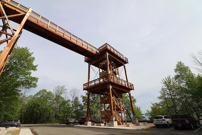 Lookout Towers Point of view looking up at a tower and bridge