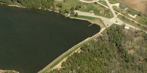 Boat Launches in Door County Forestville Dam from the air
