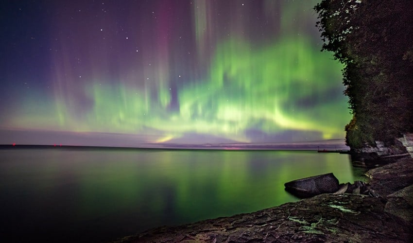 Northern Lights in Door County The Northern Lights over the lake.