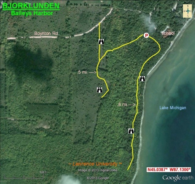 Birding Maps Aerial view map of Bjorklunden in Baileys Harbor