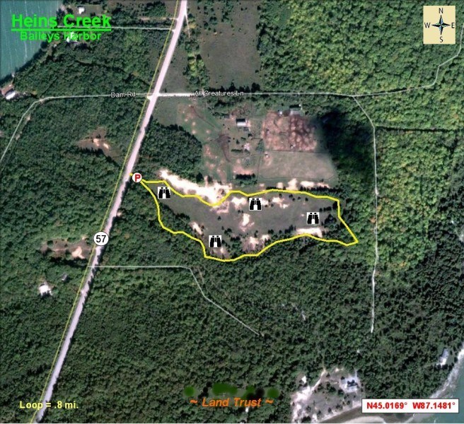 Birding Maps Aerial view map of Heins Breek in Baileys Harbor