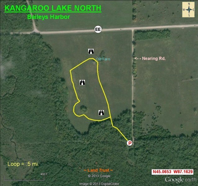 Birding Maps Aerial view map of Kangaroo Lake North in Baileys Harbor