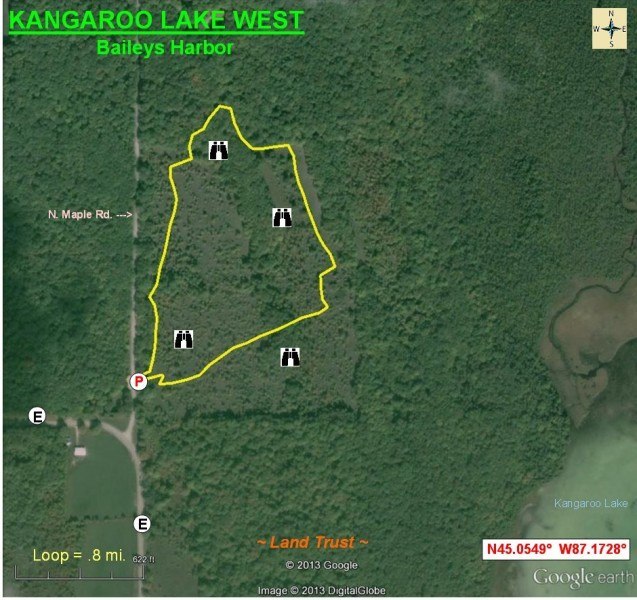 Birding Maps Aerial view map of Kangaroo Lake West in Baileys Harbor