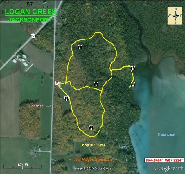 Birding Maps Aerial view map of Logan Creek in Jacksonport