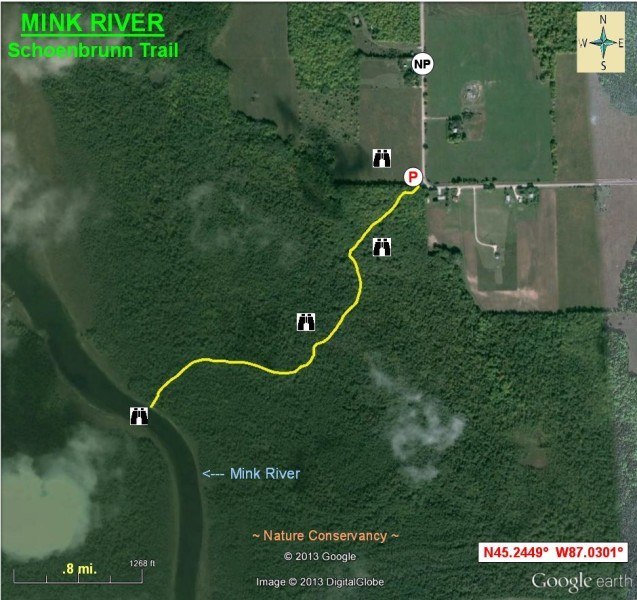Birding Maps Aerial view map of the Mink River Schoenbrunn Trail