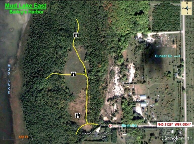 Birding Maps Aerial view map of Mud Lake East in Baileys Harbor