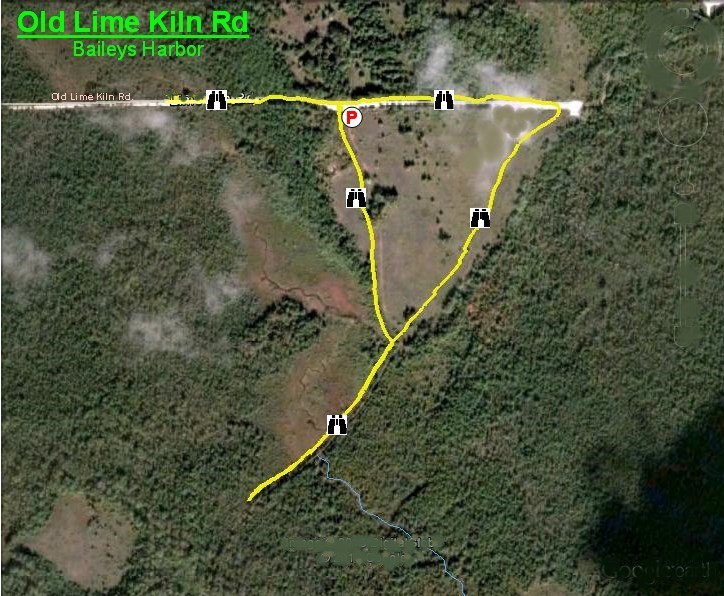 Birding Maps Aerial view map of Old Lime Kiln Rd in Baileys Harbor