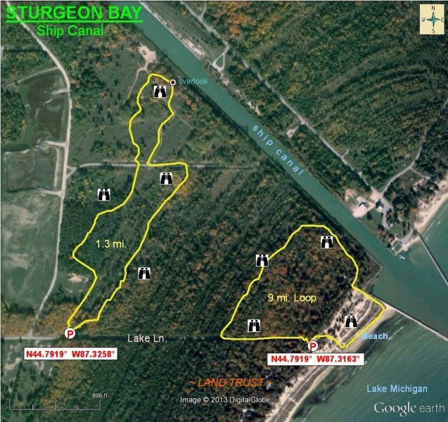 Birding Maps Aerial view map of Sturgeon Bay Ship Canal