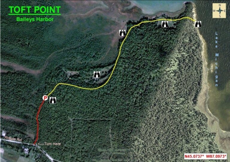 Birding Maps Aerial view map of Toft Point in Baileys Harbor