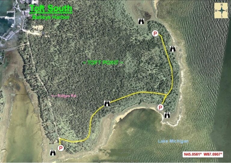 Birding Maps Aerial view map of Toft South in Baileys Harbor
